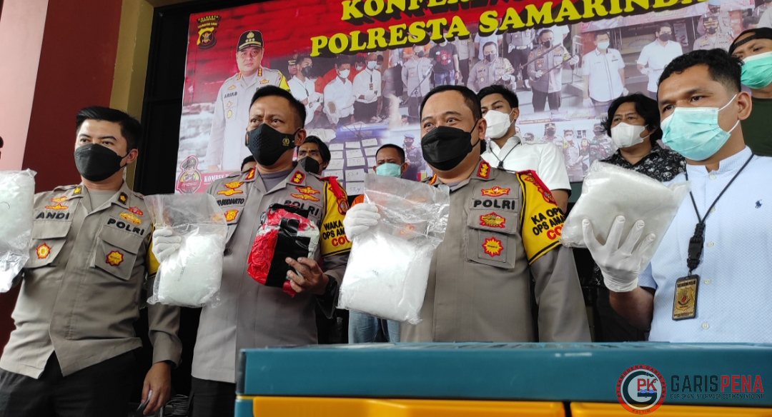 Polres Samarinda menggelar press release pengungkapan sabu seberat 13,52 kilogram di wilayah Samarinda
